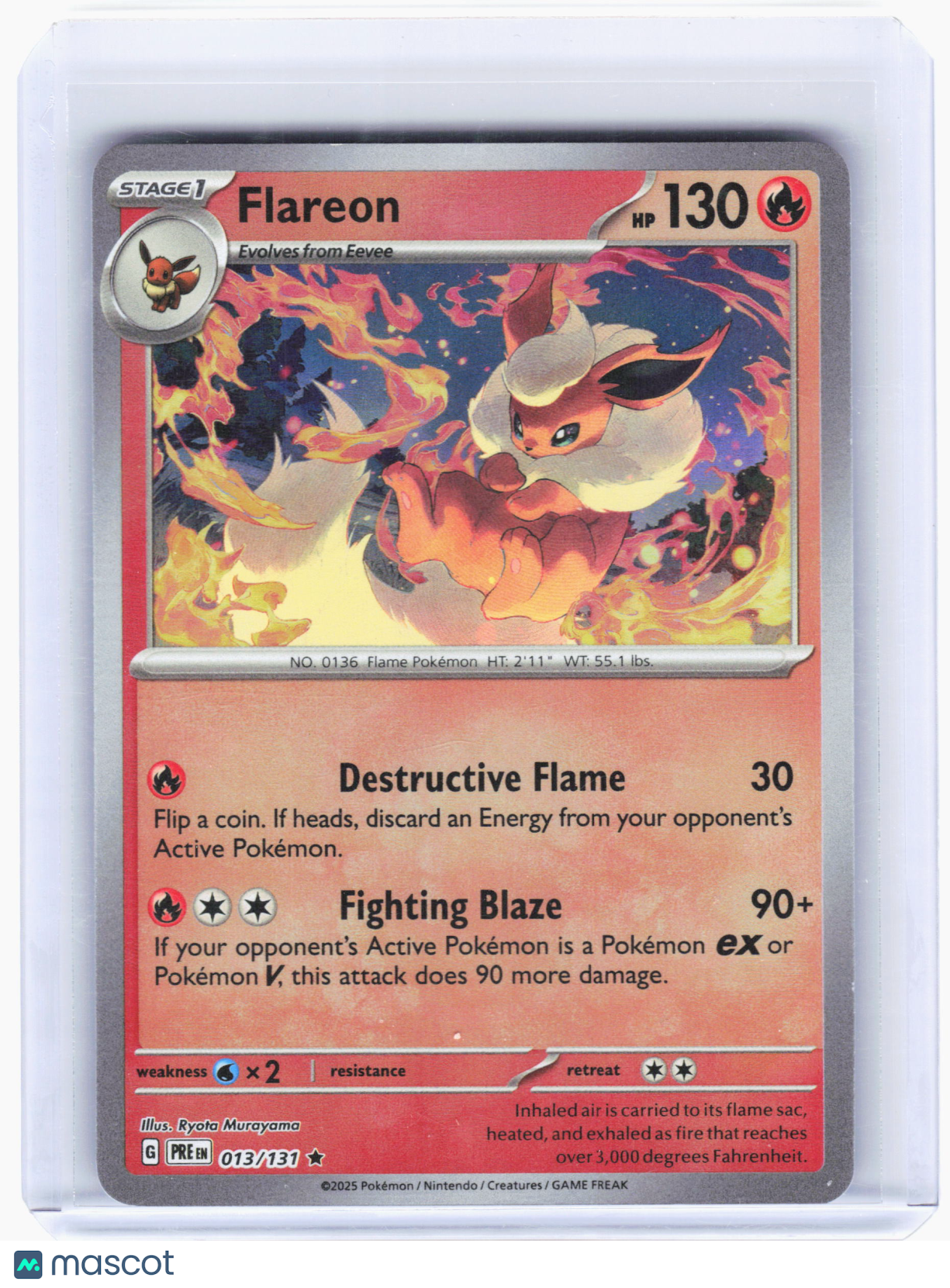 2025 Pokemon—Flareon #013 Prismatic Evolutions—Rare Holo (Master Ball Pattern)