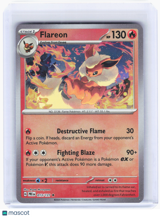 2025 Pokemon—Flareon #013 Prismatic Evolutions—Rare Holo (Master Ball Pattern)