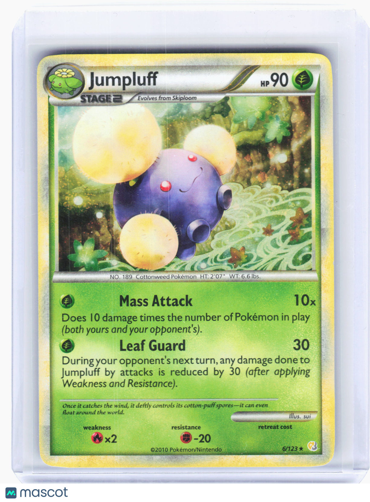 2010 Pokemon—Jumpluff #6/123 HeartGold & SoulSilver—Rare Holo (2 Swirls) [LP]