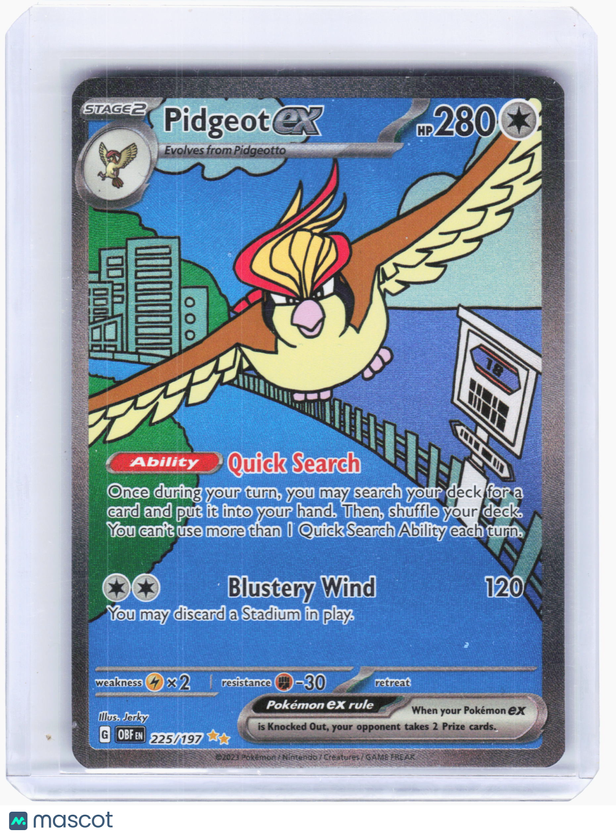 2023 Pokemon—Pidgeot ex #225/197 Obsidian Flames—Special Illustration Rare Holo
