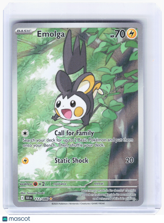 2025 Pokemon—Emolga #112/086 Black Bolt—Illustration Rare Foil