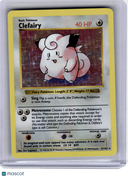 1999 Pokemon—Clefairy #5 Base Set—Rare Holo (Shadowless)