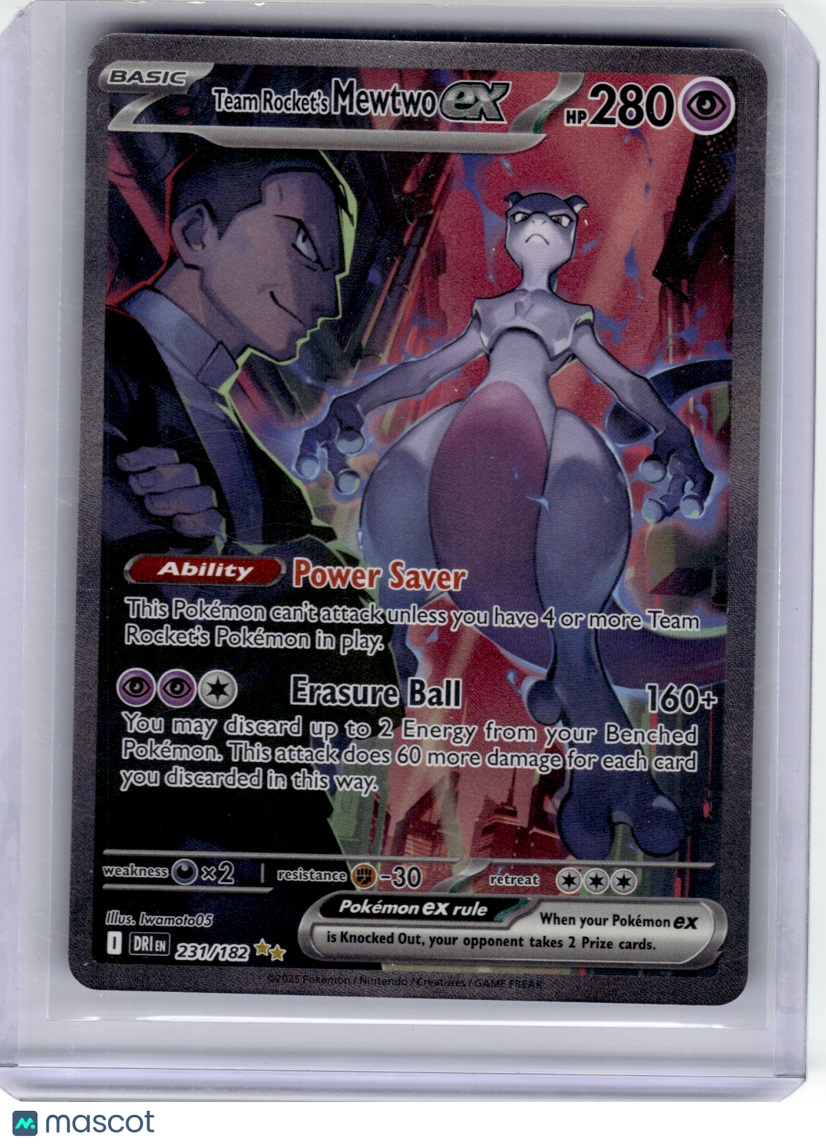 2025 Pokemon—Team Rocket's Mewtwo EX #231 Destined Rivals—SIR Holo