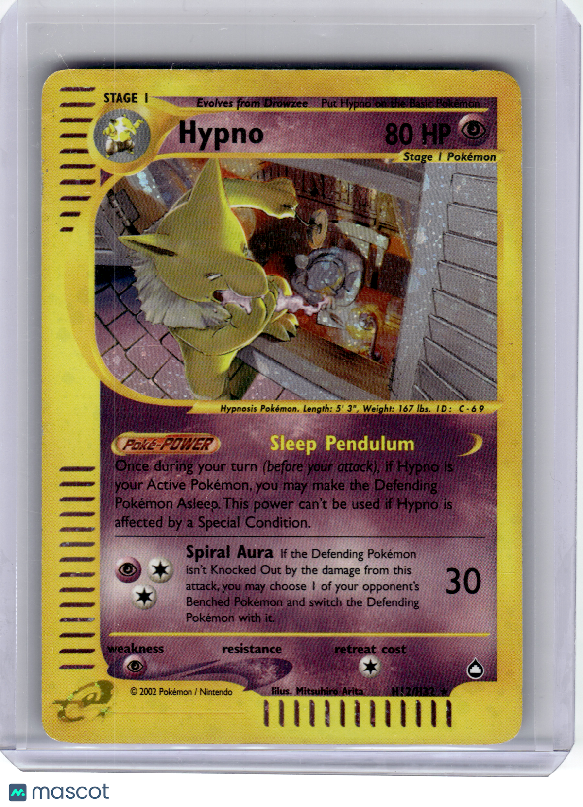 2002 Pokemon—Hypno #H12 Aquapolis—Rare Holo [Damage]