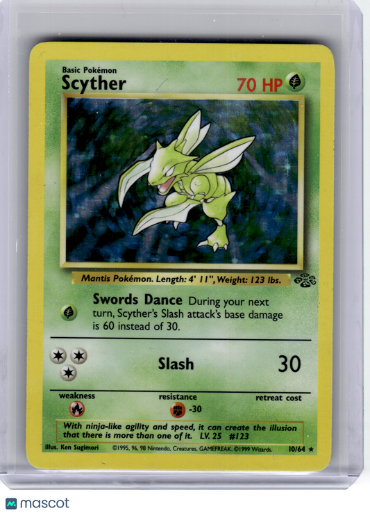 1999 Pokemon—Scyther #10 Jungle—Rare Holo [Damage]