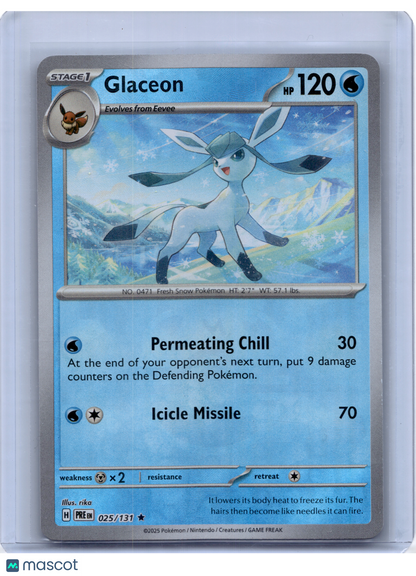 2025 Pokemon—Glaceon #25 Prismatic Evolutions—Rare Reverse Holo [Masterball]