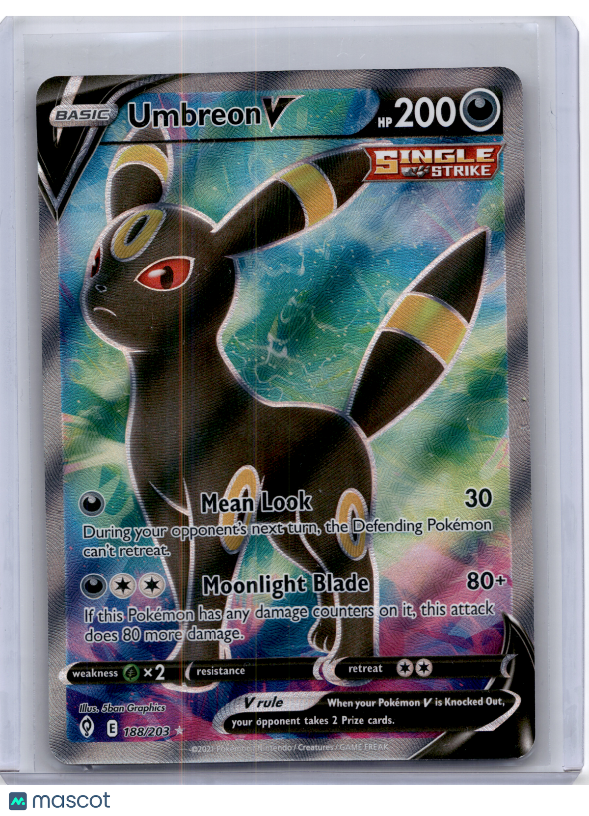2021 Pokemon—Umbreon V #188 Evolving Skies—Rare Holo
