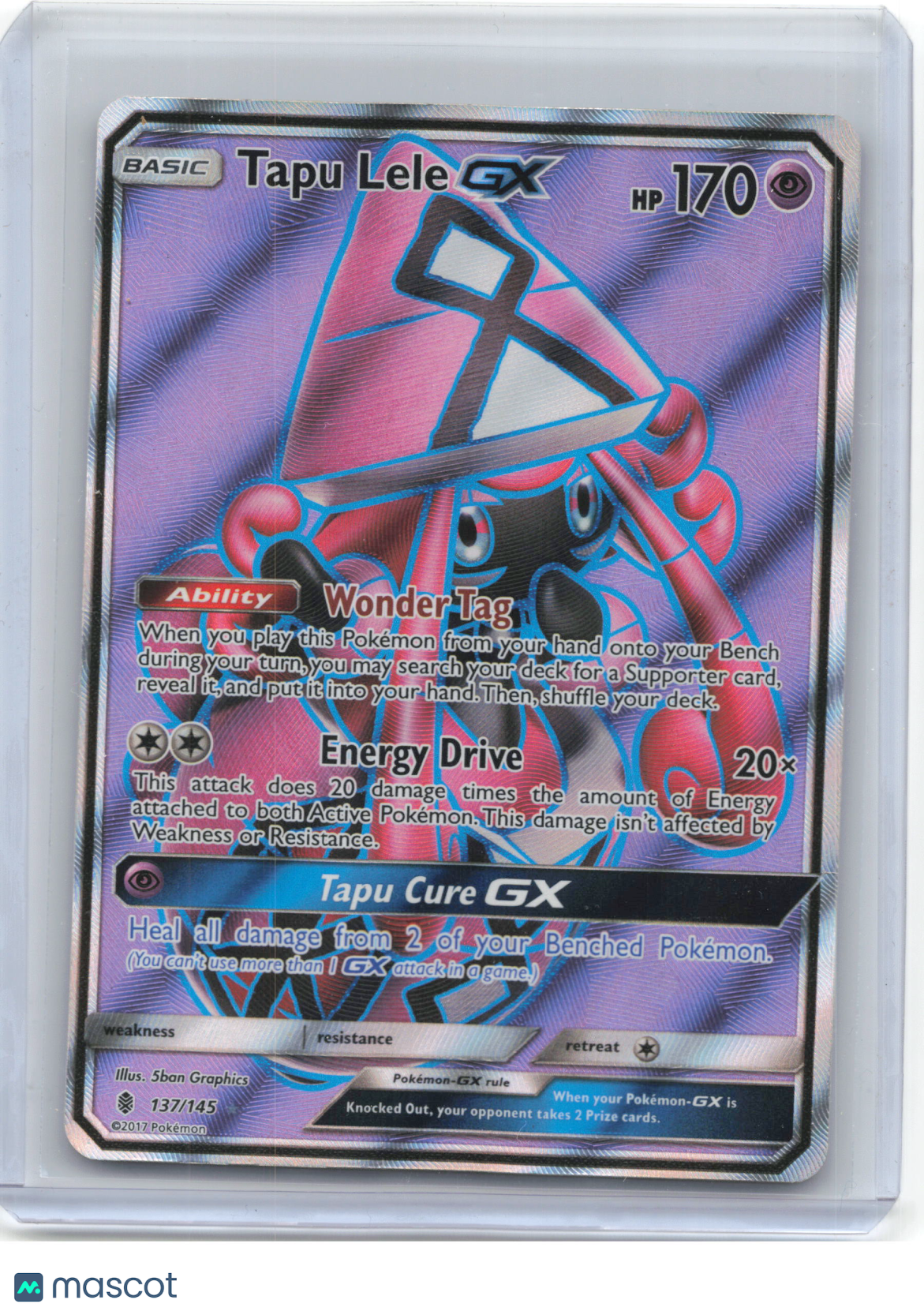 2017 Pokemon—Tapu Lele GX #137/145 Guardians Rising—Ultra Rare Holo (Damaged)