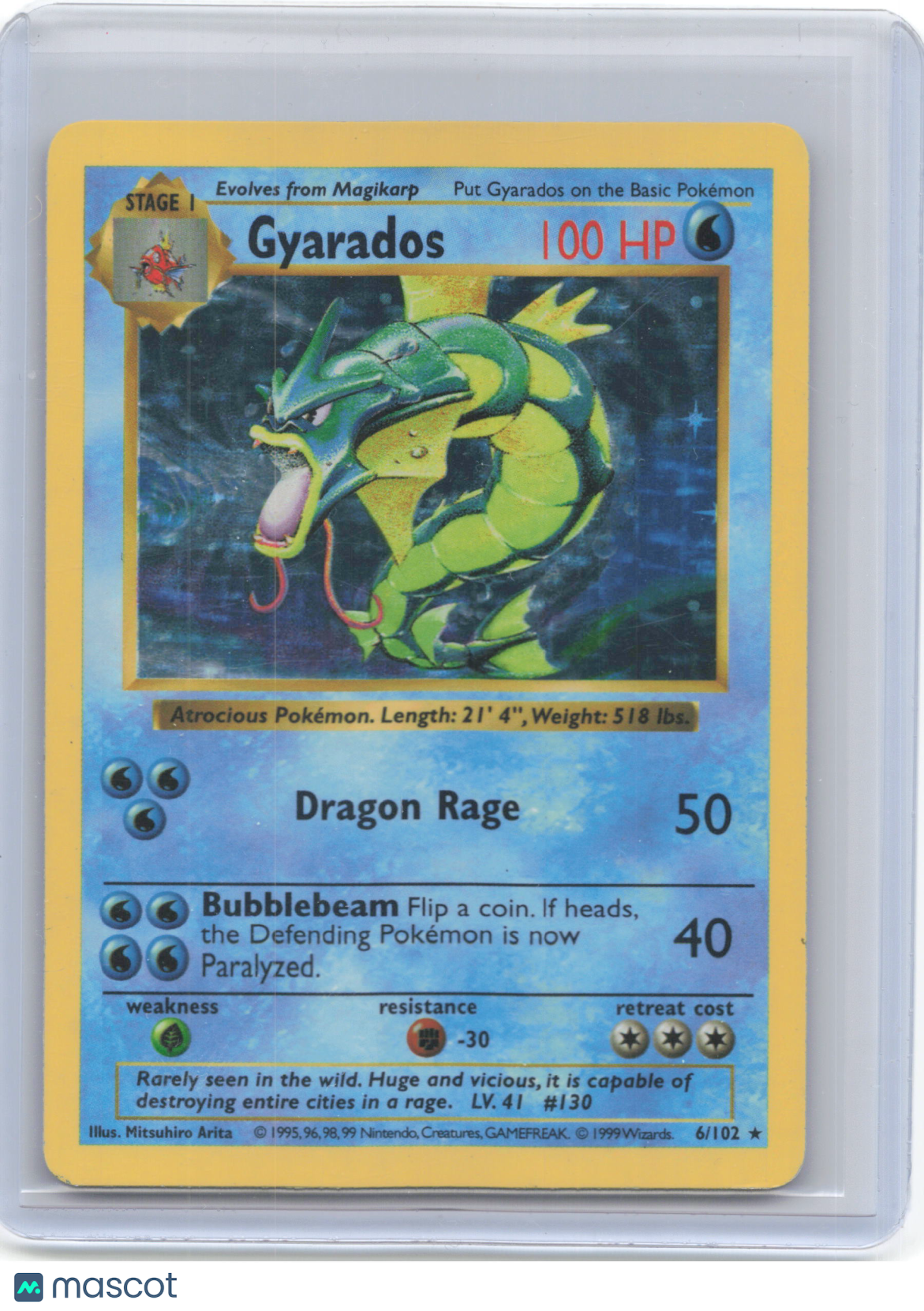 1999 Pokemon—Gyarados #6/102 Base Set—Holo Rare Holo (Shadowless) (MP)