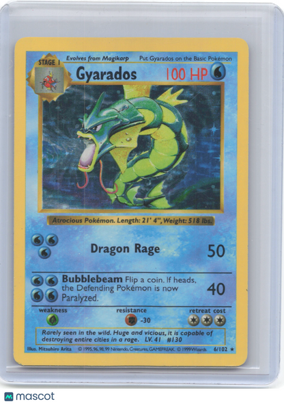 1999 Pokemon—Gyarados #6/102 Base Set—Holo Rare Holo (Shadowless) (MP)
