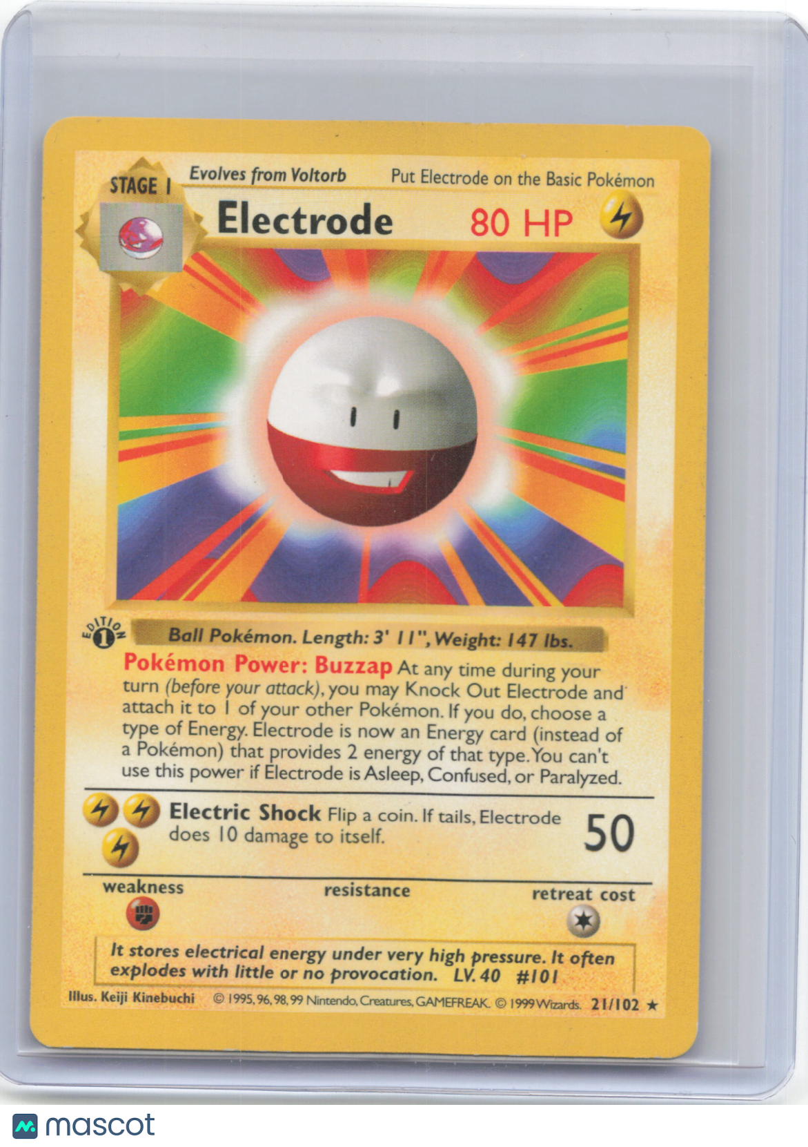 1999 Pokemon—Electrode #21/102 Base Set (Shadowless)—Rare Non Foil (MP)