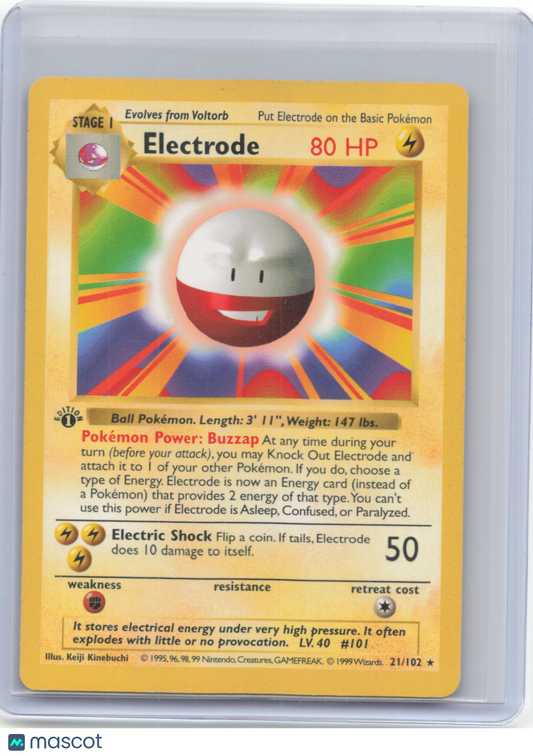1999 Pokemon—Electrode #21/102 Base Set (Shadowless)—Rare Non Foil (MP)