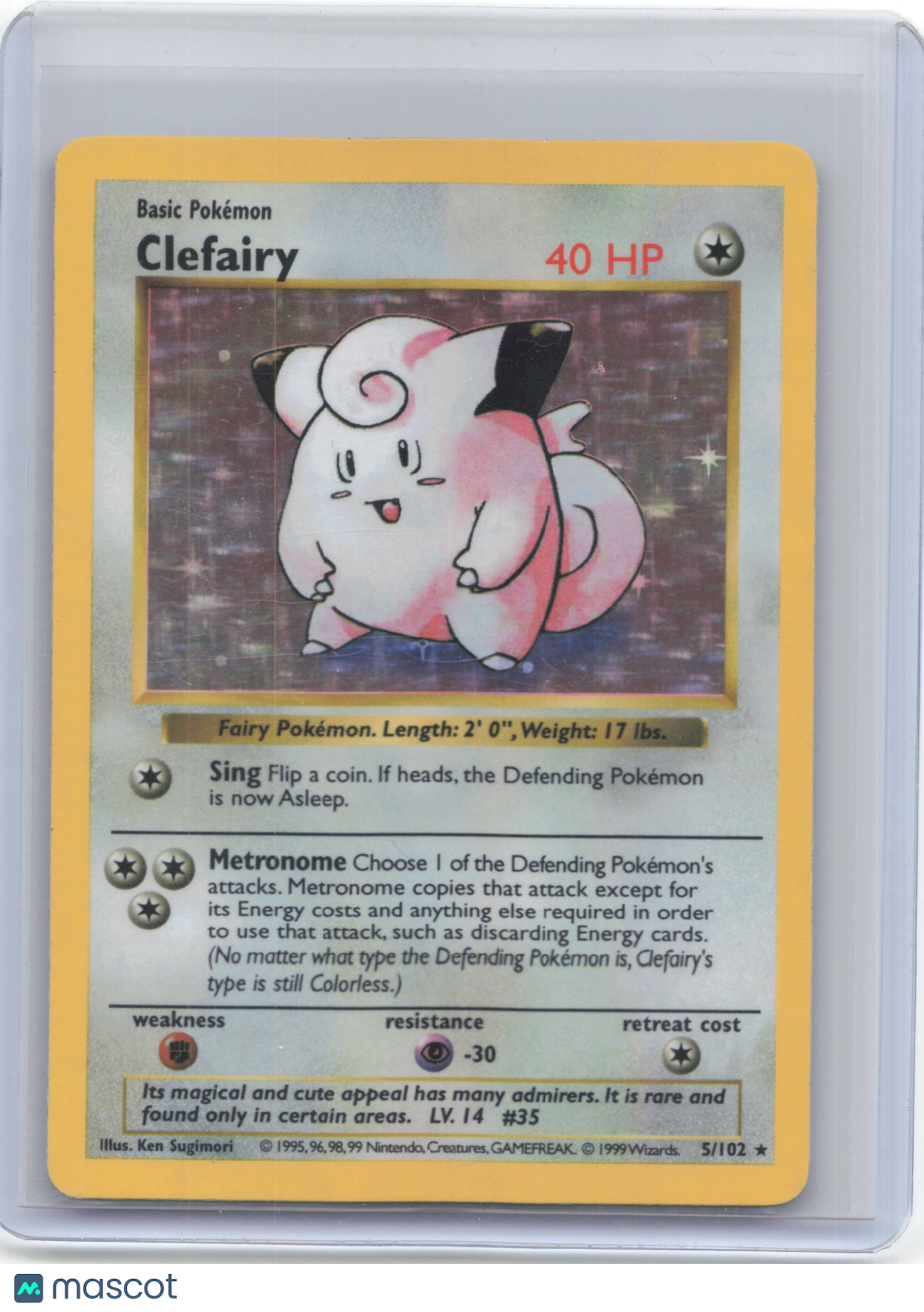 1999 Pokemon—Clefairy #5/102 Base Set (Shadowless)—Holo Rare(Moderately Played)