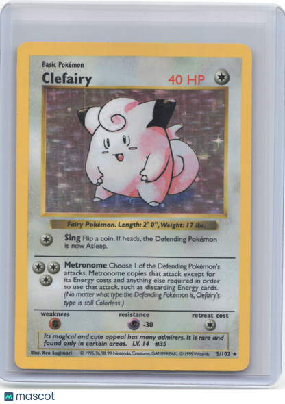 1999 Pokemon—Clefairy #5/102 Base Set (Shadowless)—Holo Rare(Moderately Played)