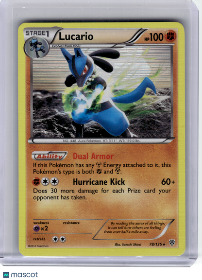 2012 Pokemon—Lucario #78 Plasma Storm—Rare Holo [Lightly Played]