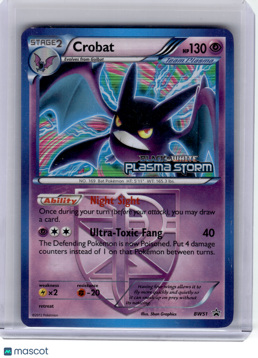 2012 Pokemon—Crobat #BW51 Team Plasma—Black Star Promo Holo [HP] (Stamped)