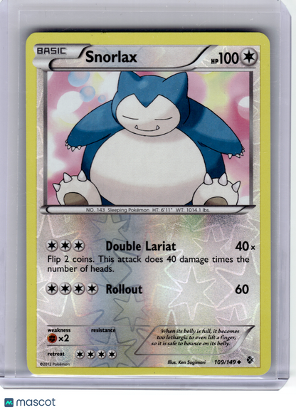 2012 Pokemon—Snorlax #109 Boundaries Crossed—Uncommon Reverse Holo [HP]