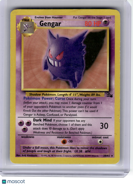 1999 Pokemon—Gengar #20 Fossil—Rare Holo [Lightly Played]