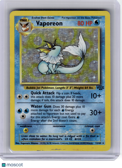 1999 Pokemon—Vaporeon #12 Jungle—Rare Holo [Damaged]