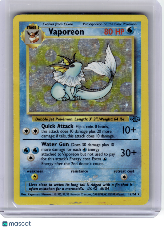 1999 Pokemon—Vaporeon #12 Jungle—Rare Holo [Damaged]
