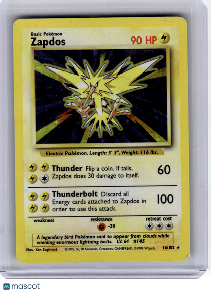 Pokemon—Zapdos #16 1999 Base Set—Rare Holo [Moderately Played]