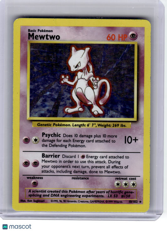 1999 Pokemon—Mewtwo #10 Base Set—Rare Holo [Heavily Played]