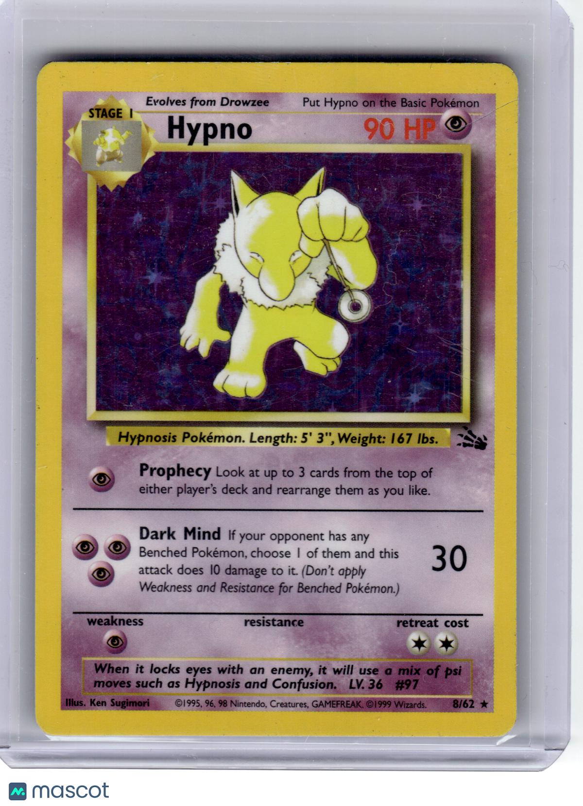 1999 Pokemon—Hypno #8 Fossil—Rare Holo [Moderately Played]