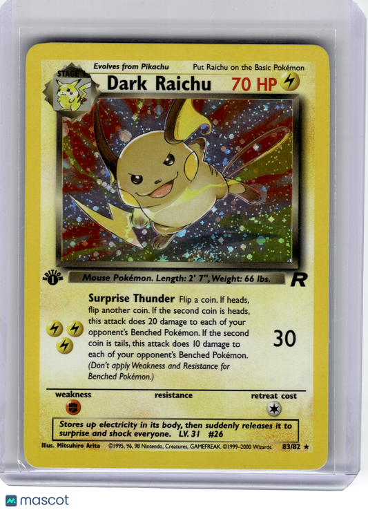 2000 Pokemon—Dark Raichu #83 Team Rocket—Secret Rare Holo 1st Edition