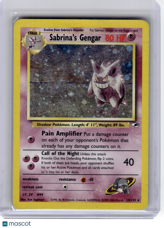 2000 Pokemon—Sabrina's Gengar #14 Gym Challenge—Rare Holo [Damaged]