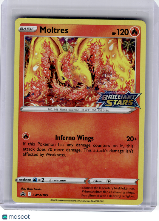 2022 Pokemon—Moltres #SWSH185 Sword & Shield—Black Star Promo Holo (Stamped)