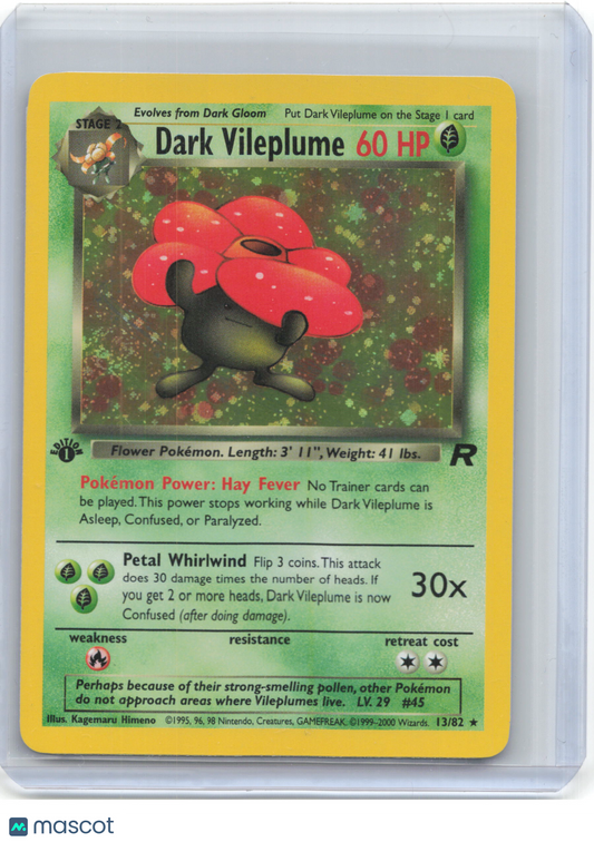 2000 Pokemon—Dark Vileplume #13/82 Team Rocket—Holo Rare Holo (LP) 1st Edition