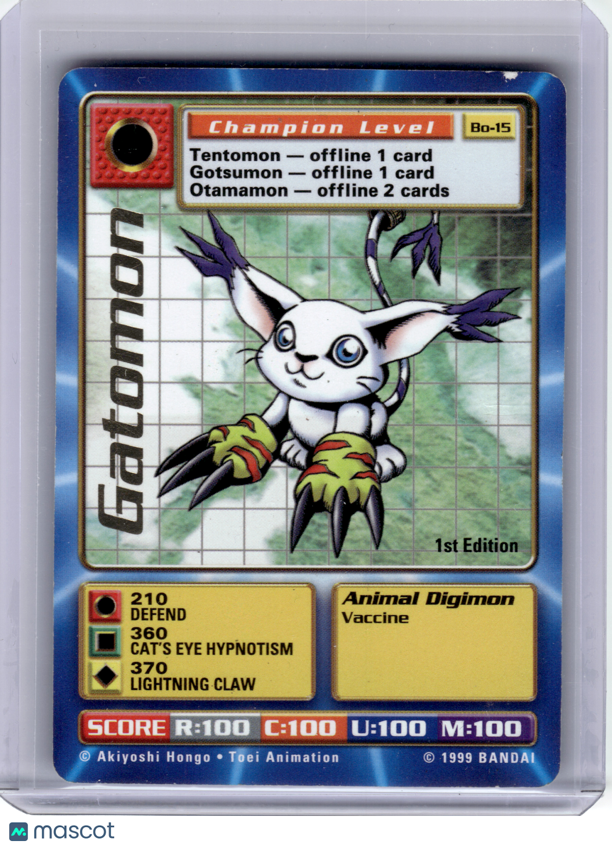 1999 Digimon—Gatomon #BO-15 Battle Series 1—Rare Foil [Damage] (1st Edition)