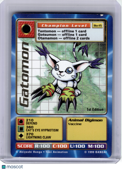 1999 Digimon—Gatomon #BO-15 Battle Series 1—Rare Foil [Damage] (1st Edition)