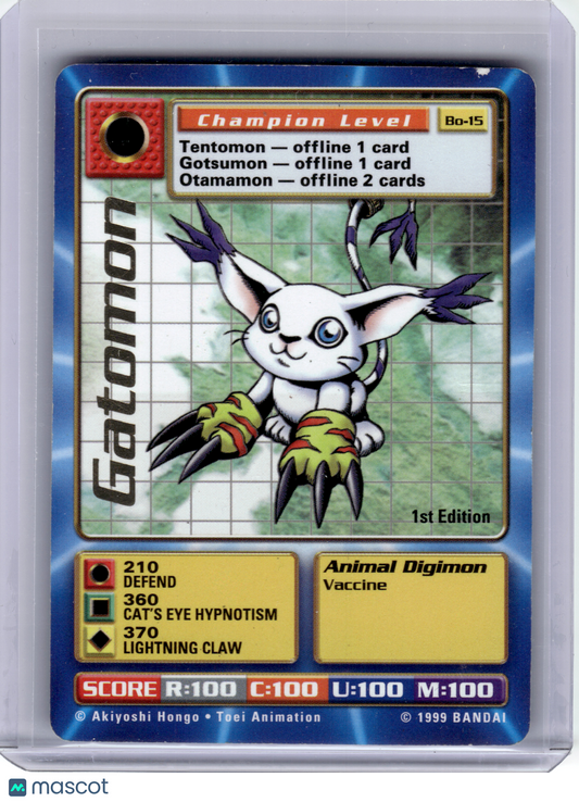 1999 Digimon—Gatomon #BO-15 Battle Series 1—Rare Foil [Damage] (1st Edition)