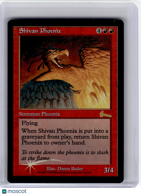 1999 Magic: The Gathering—Shivan Phoenix #91 Urza's Legacy—Rare Foil [MP]