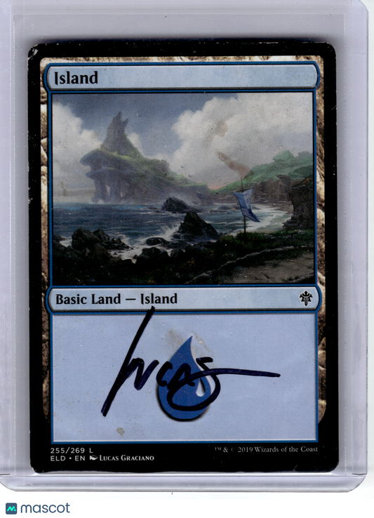 2019 Magic: The Gathering—Island #255 ELD—Basic Land Non-Foil (Signed) (Modify)
