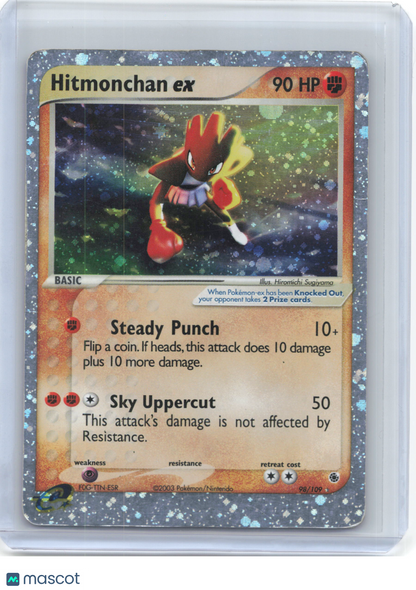 2003 Pokemon—Hitmonchan ex #98/109 Ruby & Sapphire—Ultra Rare Holo (Damaged)