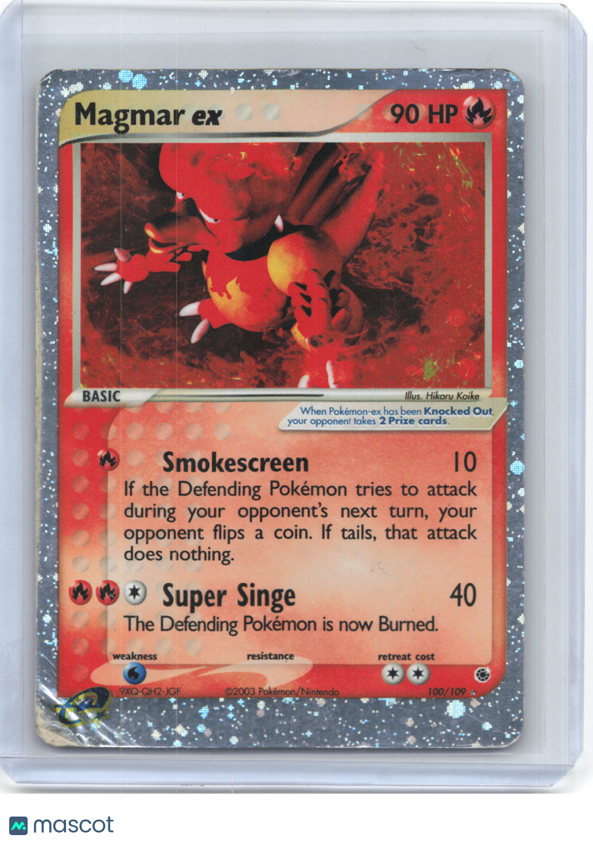 2003 Pokemon—Magmar ex #100/109 Ruby & Sapphire—Ultra Rare Holo (Damaged)