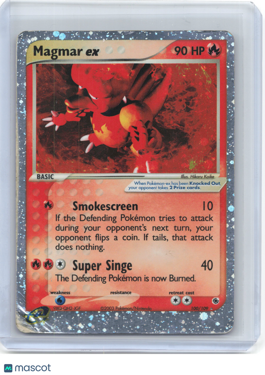 2003 Pokemon—Magmar ex #100/109 Ruby & Sapphire—Ultra Rare Holo (Damaged)