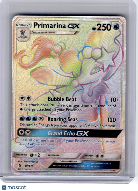 2017 Pokemon—Primarina GX #149 Guardians Rising—Secret Rare Rainbow