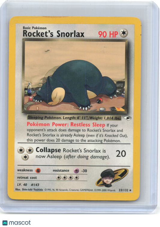 2000 Pokemon—Rocket's Snorlax #33/132 Gym Heroes—Rare Non-Foil (Damaged)