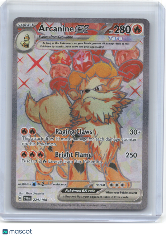 2023 Pokemon—Arcanine ex #224/198 Scarlet & Violet Base Set—Ultra Rare Foil (LP)