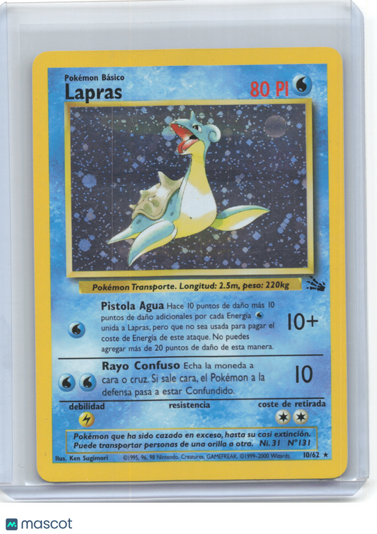 1999 Pokemon—Lapras #10/62 Fossil—Holo Rare Holo Spanish (Spanish) (MP)