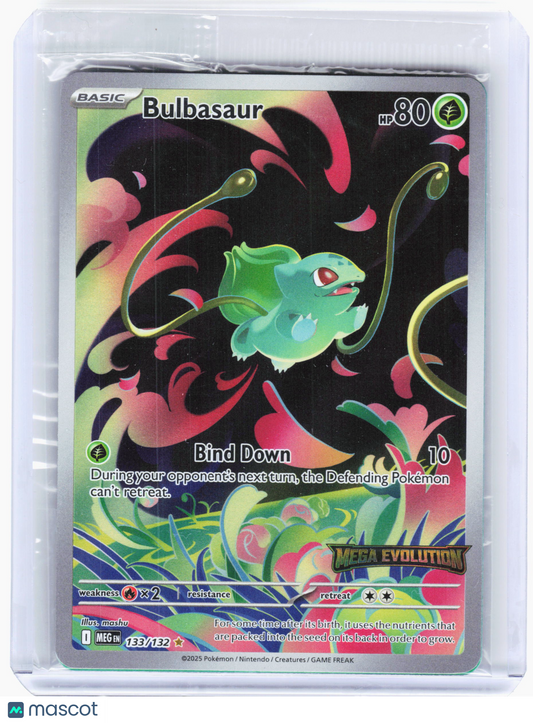 2025 Pokemon—Bulbasaur (Mega Evolution Stamped) #133/132 (MCAP)—IR Foil [Sealed]