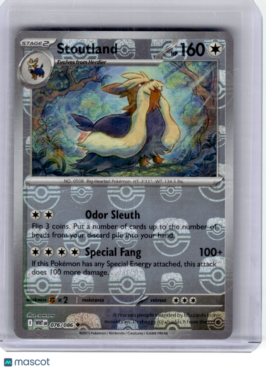 2025 Pokemon—Stoutland #76 White Flare—Uncommon Reverse Holo (Masterball)