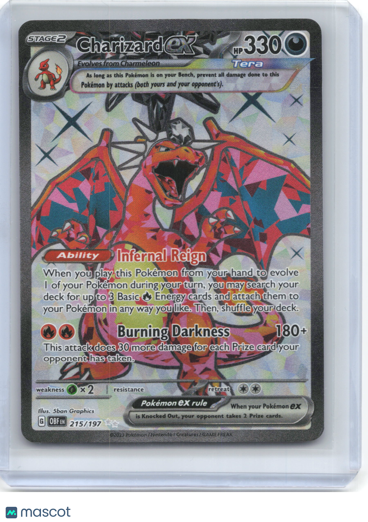 2023 Pokemon—Charizard ex #215/197 Obsidian Flames—Ultra Rare Foil