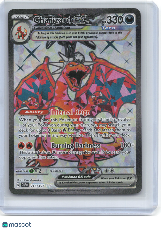2023 Pokemon—Charizard ex #215/197 Obsidian Flames—Ultra Rare Foil
