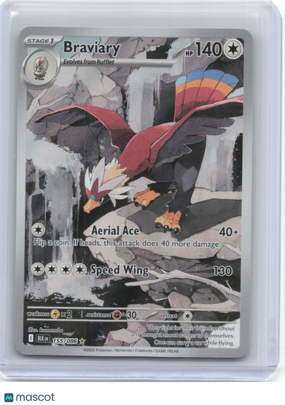2025 Pokemon—Braviary #155/86 Black Bolt—Illustration Rare Foil