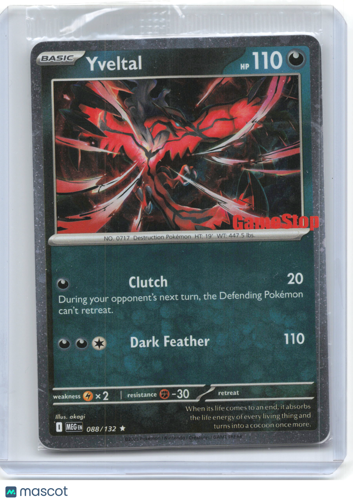 2025 Pokemon—Yveltal (Game Stop) #88/132 Mega Evolution—Rare Foil (Sealed)