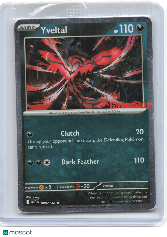 2025 Pokemon—Yveltal (Game Stop) #88/132 Mega Evolution—Rare Foil (Sealed)